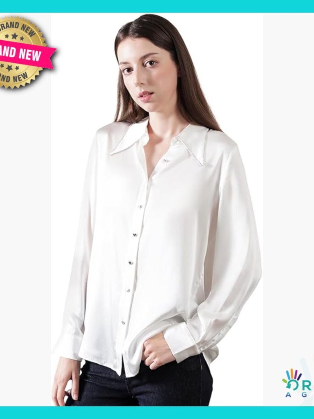 Pure Silk Button Down Blouse Elegant Fitted V-Neck Long Sleeve Classic